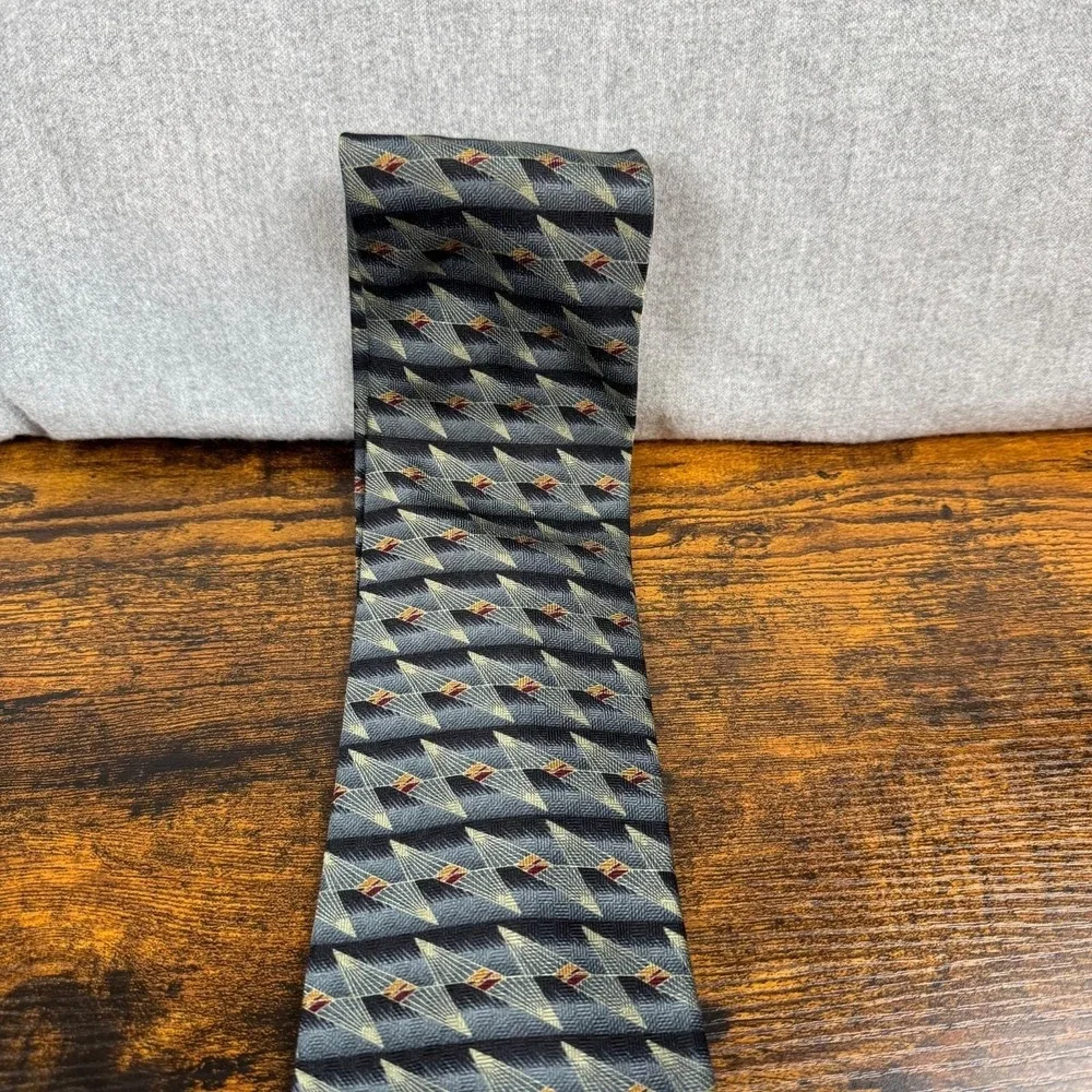 Millennium‎ I Mens Silk Necktie Gray Geometric Abstract USA Vintage 1990s